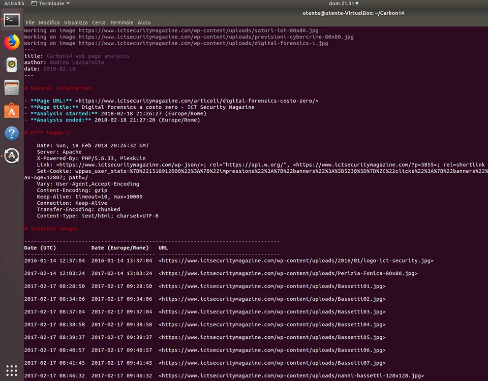Analisi degli header HTTP e delle risorse statiche per la datazione precisa di pagine web tramite Carbon14, uno strumento OSINT avanzato.