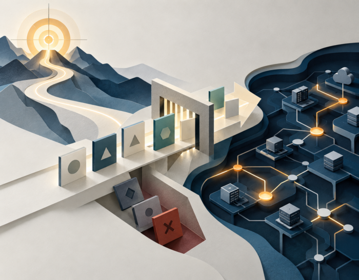 disegno 3d dove si crea un muovimento che dal bersaglio sopra le montagne attraversa sicurezza e circuiti: Framework MATRIX