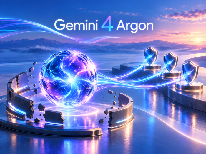 immagine di ingenieria futuristica dove una balla rompe le barriere della sicurezza poichè Gemini 4 Argon: Google lo affida prima ai difensori del Fairwind Program, senza guardrail cyber