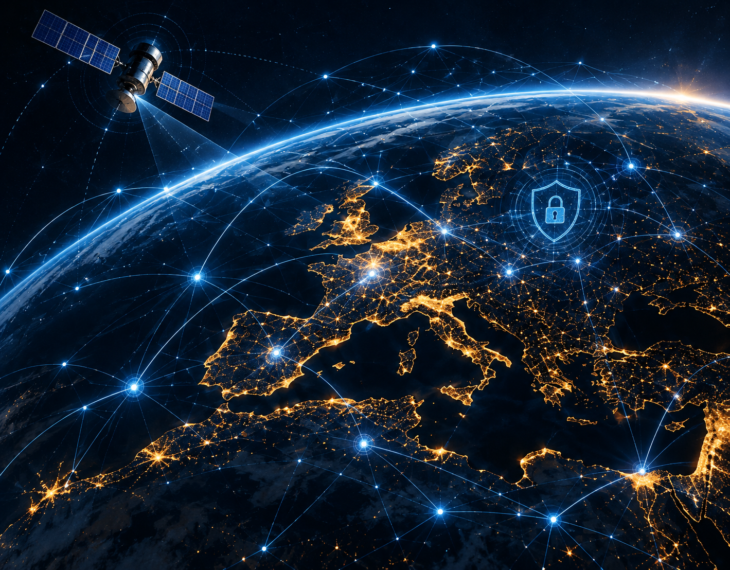 Geopolitica del cyberspazio_Rete cibernetica sopra l’Europa