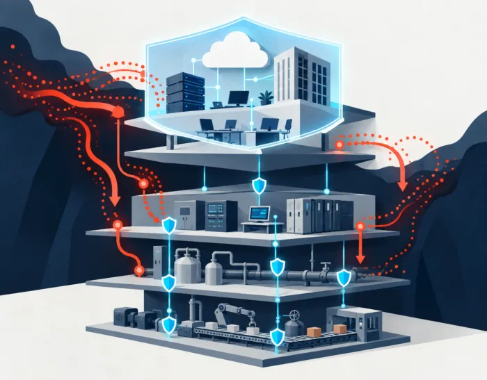 raffigura i 4 livelli che spiegano la parte industriale, it e controllo: Modello Purdue e Zero Trust negli ambienti OT