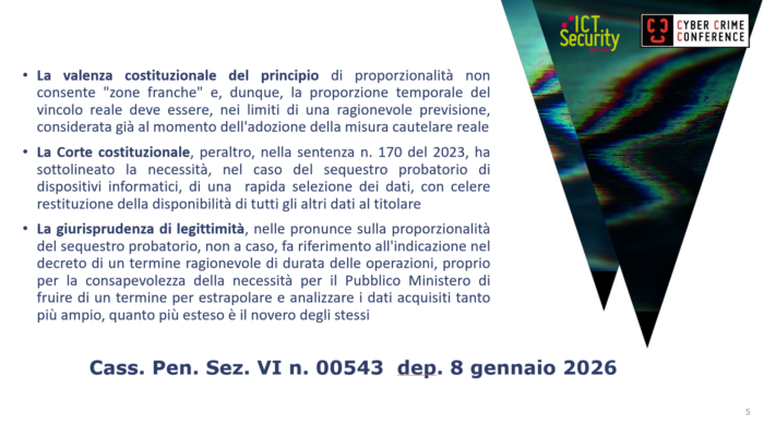 La fine della copia integrale e del sequestro a "strascico": Cass. Pen. Sez. VI n. 543 dep. 8 gennaio 2026 - Cyber Crime Conference, Pier-Luca Toselli 