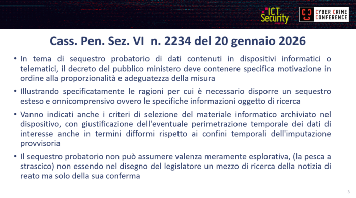 La fine della copia integrale e del sequestro a "strascico": Cass. Pen. Sez. VI n. 2234 del 20 gennaio 2026 - Cyber Crime Conference, Pier-Luca Toselli 