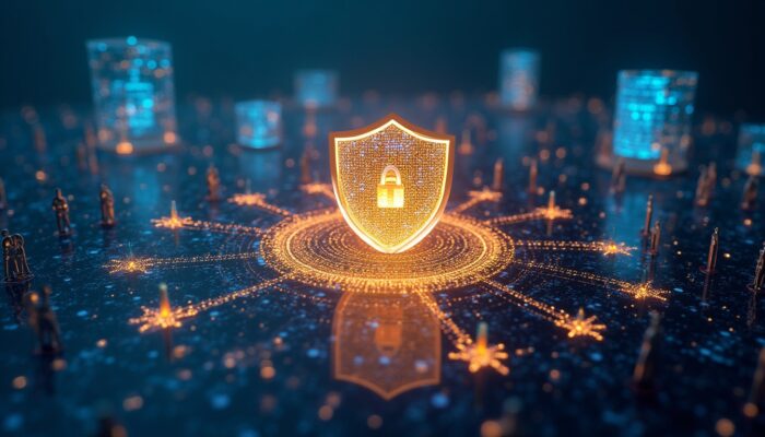 Rappresentazione digitale del ruolo dell’AI Act europeo nella gestione dei dati dei dipendenti, tra tutela dei lavoratori, GDPR e cybersecurity.