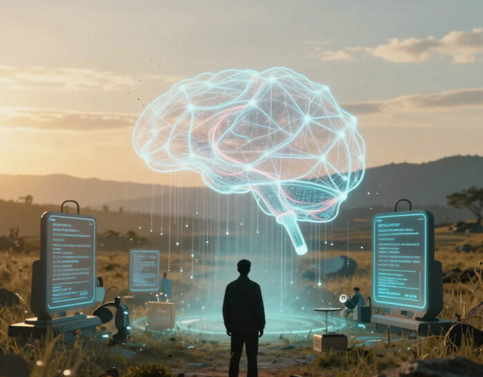 sistemi di intelligenza artificiale, con reti neurali e flussi di dati analizzati come una scena del crimine, simbolo dell’analisi forense dei modelli AI tra cybersecurity, data science e compliance normativa.