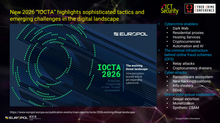 Da Operation Power-OFF a Operation Eastwood: Emanuele Iovini (Europol) racconta un anno di operazioni contro il cybercrime alla Cyber Crime Conference 2026, anticipando le linee dell'IOCTA 2026.