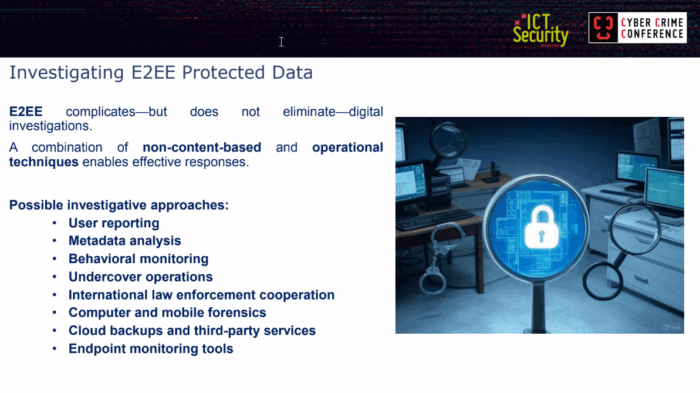 Investigating E2EE Protected Data - L'impatto della Crittografia End-to-End (E2EE) sulle Indagini Criminali Contemporanee. Cybercrime Conference, Luca Cadonici