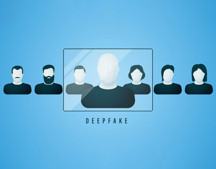 Immagine che illustra un esempio di deepfake, una tecnologia avanzata basata su intelligenza artificiale e reti generative antagoniste (GAN), utilizzata per creare contenuti multimediali falsi ma realistici. La tecnologia deepfake è impiegata per manipolare video e audio, generare notizie false e truffe, e presenta gravi implicazioni nel contesto politico, aziendale e sociale. L'immagine mostra un confronto tra video autentici e deepfake per evidenziare le sfide nella verifica dell'autenticità delle informazioni e le tecniche di difesa come il riconoscimento tramite intelligenza artificiale.