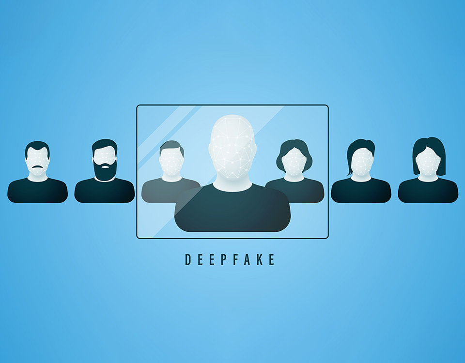 Immagine che illustra un esempio di deepfake, una tecnologia avanzata basata su intelligenza artificiale e reti generative antagoniste (GAN), utilizzata per creare contenuti multimediali falsi ma realistici. La tecnologia deepfake è impiegata per manipolare video e audio, generare notizie false e truffe, e presenta gravi implicazioni nel contesto politico, aziendale e sociale. L'immagine mostra un confronto tra video autentici e deepfake per evidenziare le sfide nella verifica dell'autenticità delle informazioni e le tecniche di difesa come il riconoscimento tramite intelligenza artificiale.