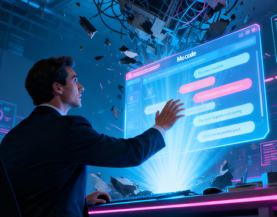 Illustrazione dei limiti del prompt engineering e dei rischi del no-code nello sviluppo software e nelle decisioni manageriali.