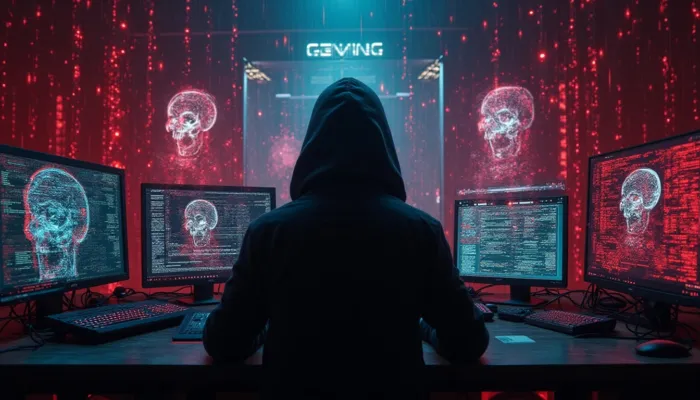 attacco di prompt injection: un flusso di codice malevolo in rosso che penetra e altera le istruzioni di un modello di intelligenza artificiale