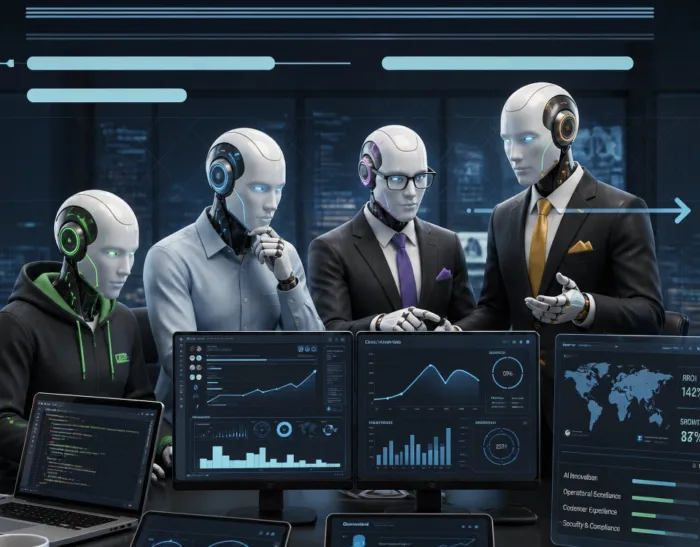 Manager aziendale valuta diverse soluzioni di intelligenza artificiale per capire quale AI scegliere in base a costi, sicurezza dei dati, competenze e necessità operative.