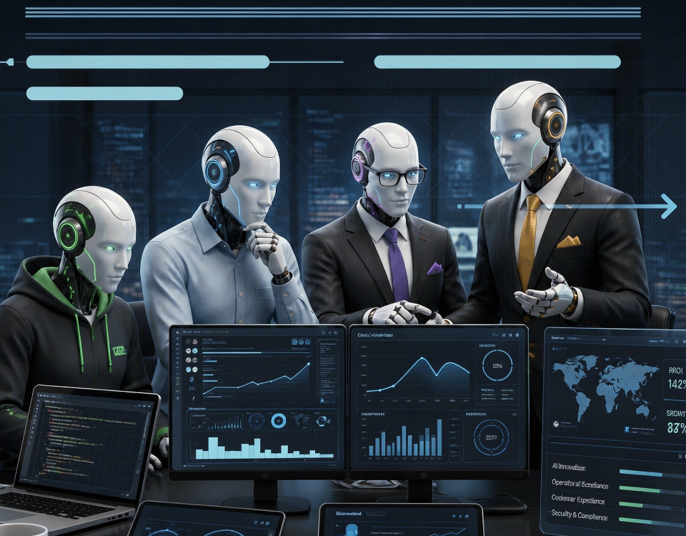 Manager aziendale valuta diverse soluzioni di intelligenza artificiale per capire quale AI scegliere in base a costi, sicurezza dei dati, competenze e necessità operative.