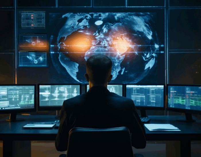 Chief Information Security Officer (CISO) discutendo strategie di cybersecurity con il top management in sala riunioni, presentando dashboard di rischio e metriche di sicurezza a un Consiglio di Amministrazione attento